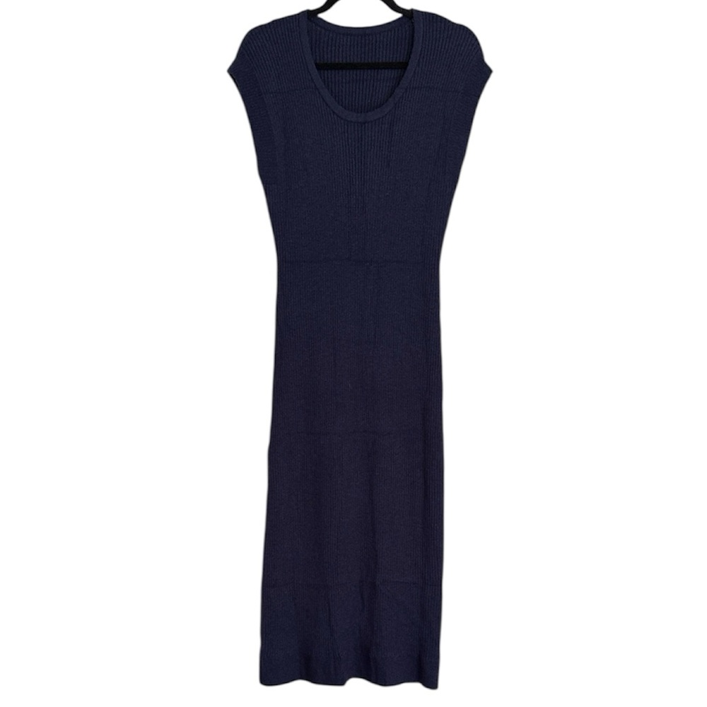 ☀️ Navy Blue Ribbed Knit MIDI/Maxi Dress NWOT